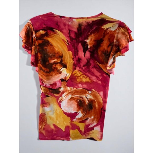 Cato Flutter Sleeve Top 14/16 Multicolor Abstract Print Lightweight Flowy Blouse - Picture 8 of 10